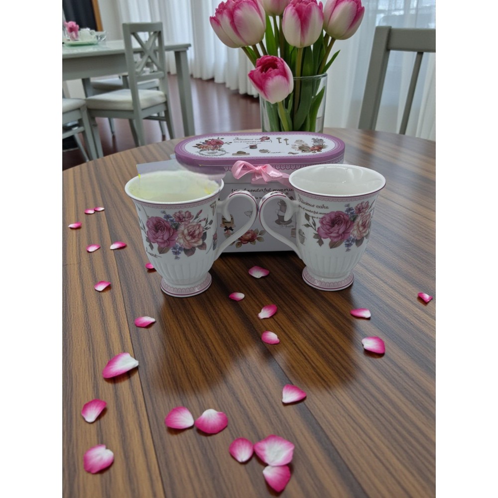 Чаши порцеланови 2бр в кутия розови 
