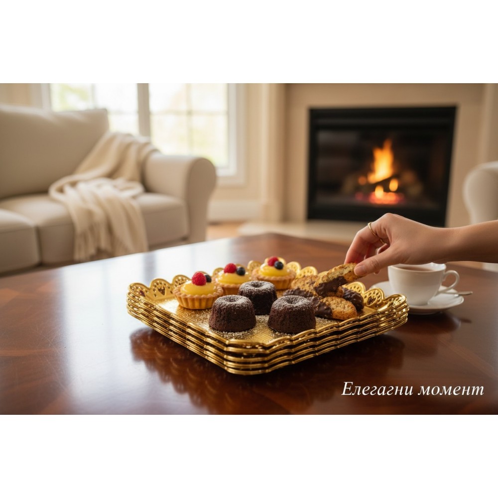 Сет от 3 броя златисти декоративни чинийки „Golden Square“ 