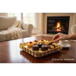 Сет от 3 броя златисти декоративни чинийки „Golden Square“