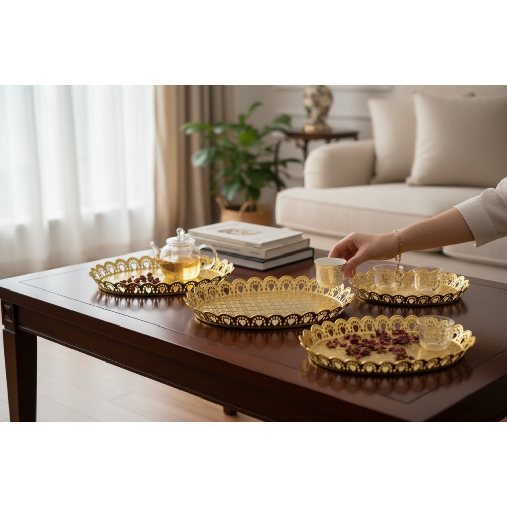 Сет от 3 броя златисти декоративни чинийки 