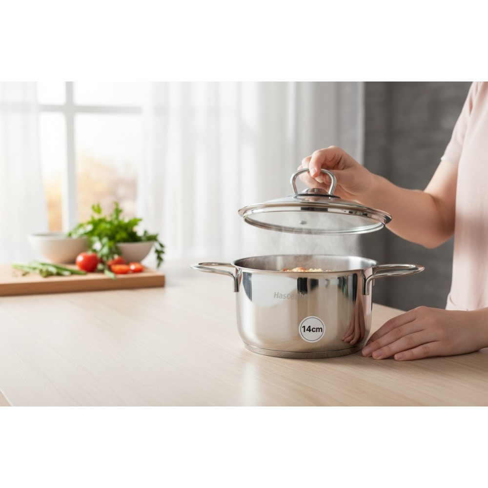 Мини Тенджера със Стъклен Капак – ф14 см 