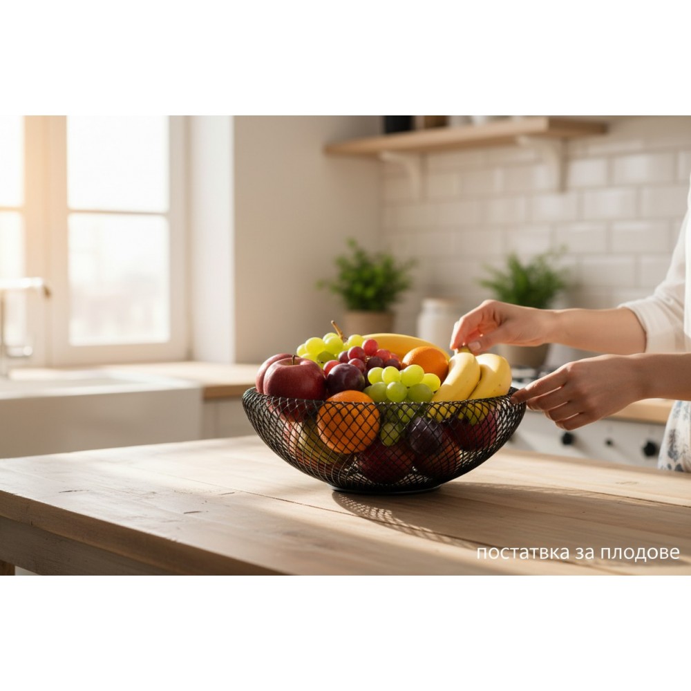 Метална фруктиера „Мрежа“ – Черен мат, Ефирен дизайн 