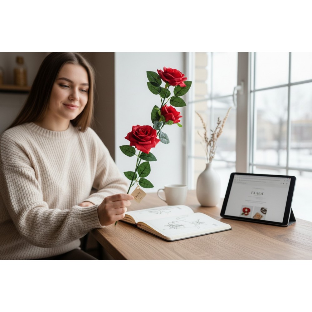 Изкуствена роза с 3 цвята на стъбло 