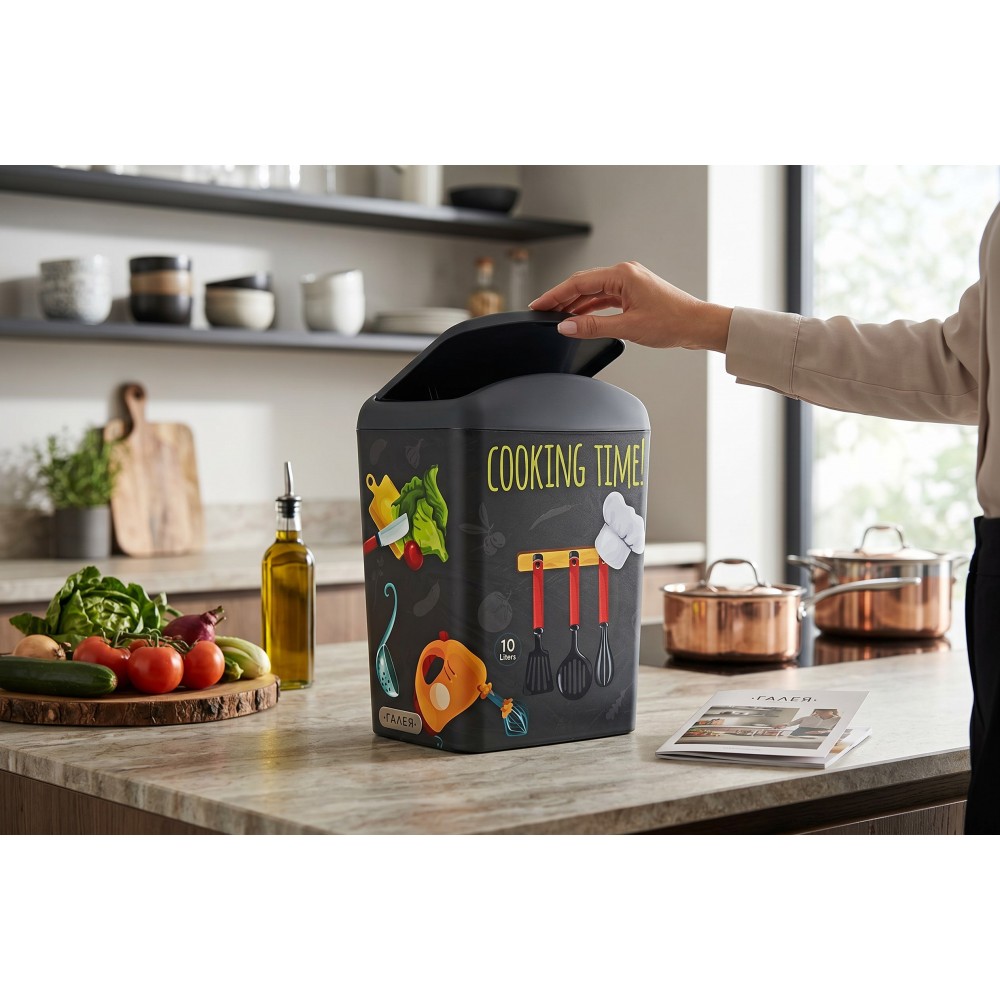 Кош за смет с люлеещ капак 10L с декор "Cooking" Кошове за отпадъци