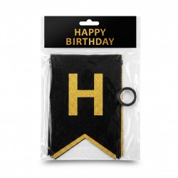 Стилен черен надпис от флагчета „Happy Birthday“ с бляскав ефект