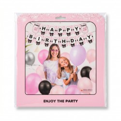 Хартиен парти гирлянд "HAPPY BIRTHDAY" за момиче – Розов със стилни панделки Хартиен парти гирлянд "HAPPY BIRTHDAY" за момиче – Розов със стилни панделки