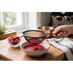 Черна кухненска цедка с куки за закачане – Ø 20 см