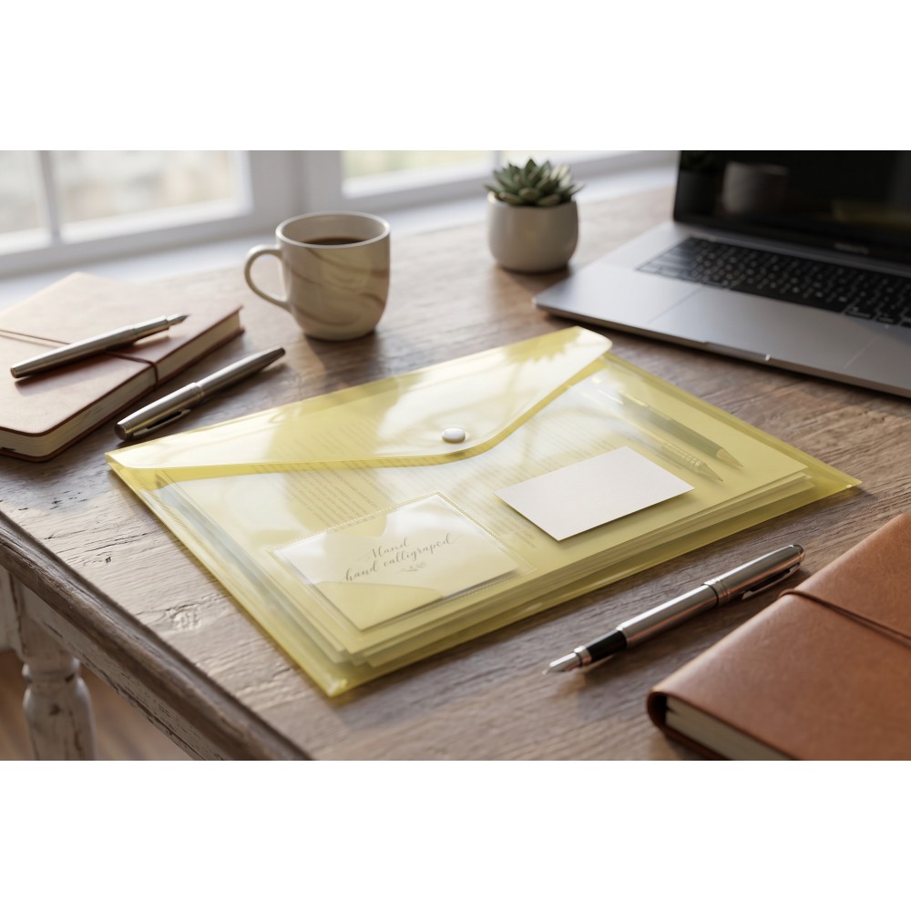 Прозрачна цветна пластмасова папка плик с копче (различни цветове) Канцеларски материали