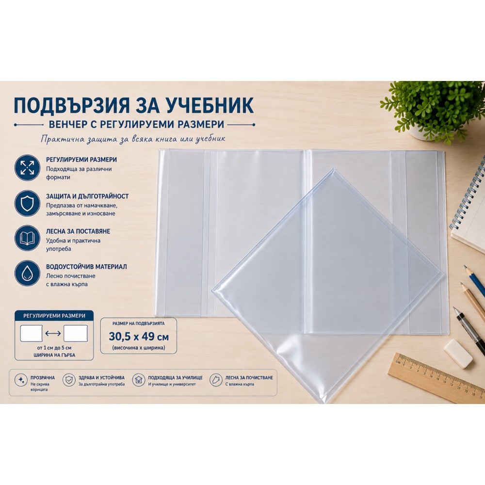 Комплект прозрачни подвързии за тетрадки и книги Канцеларски материали