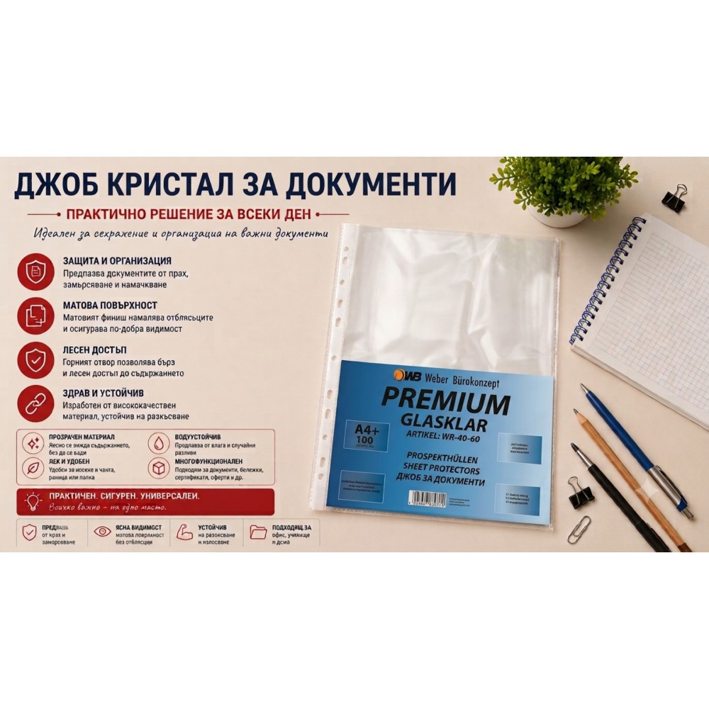 Прозрачни джобове за документи A4+ Канцеларски материали