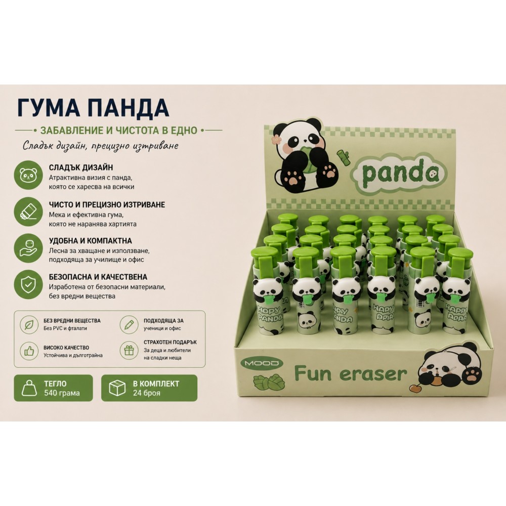 Комплект автоматични гуми "Panda / Happy Panda" Канцеларски материали
