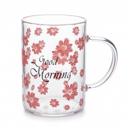Прозрачна чаша за кафе и чай "Good Morning" с цветен десен