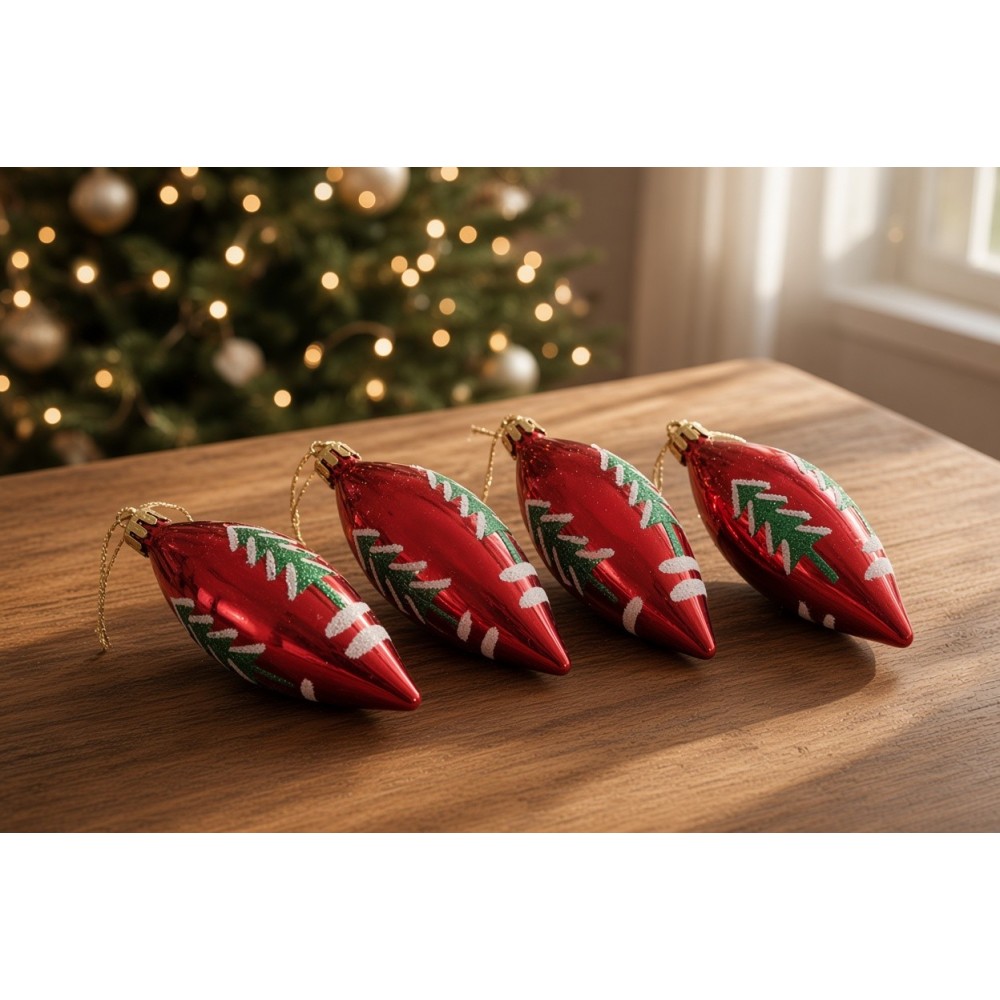 Комплект от 4 броя коледни украшения във формата на висулки / шишарки с елхички Коледна и новогодишна украса