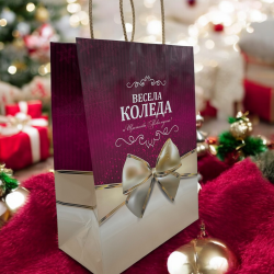 Чанта "Весела Коледа", бордо 24/12/33СМ. Коледна украса 