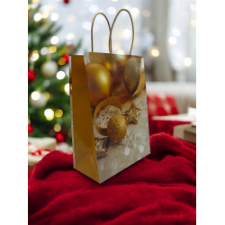 Хартиена чанта златна коледа 24/12/33см