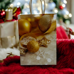 Хартиена чанта златна коледа 24/12/33см