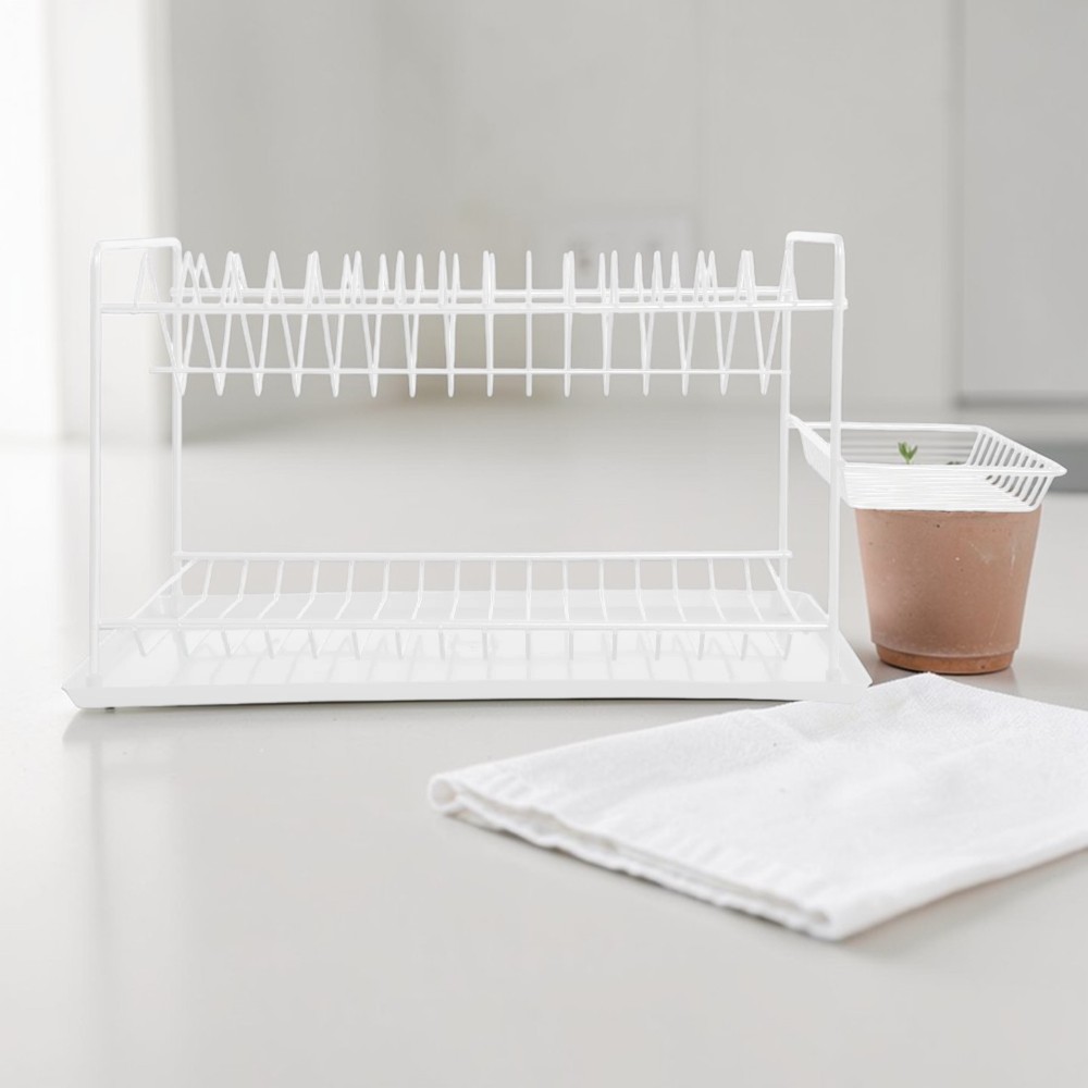 Сушилник за чинии на 2 нива   с кош за прибори -БЯЛ Сушилници за чинии
