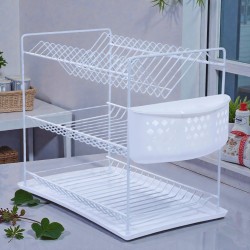 Сушилник за чинии на 3 нива  с пластмасов кош за прибори-БЯЛ Сушилници за чинии