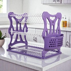 Сушилник за чинии на 3 нива  с пластмасови страници -  Бял с лилаво Сушилници за чинии