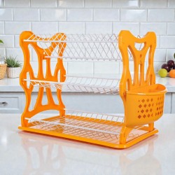 Сушилник за чинии на 3 нива  с пластмасови страници - Оранжево и бяло Сушилници за чинии