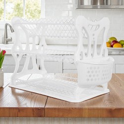 Сушилник за чинии на 3 нива  с пластмасови страници -  Бял Сушилници за чинии