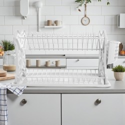 Сушилник за чинии на 2 нива  с пластмасови страници - Бял Сушилници за чинии