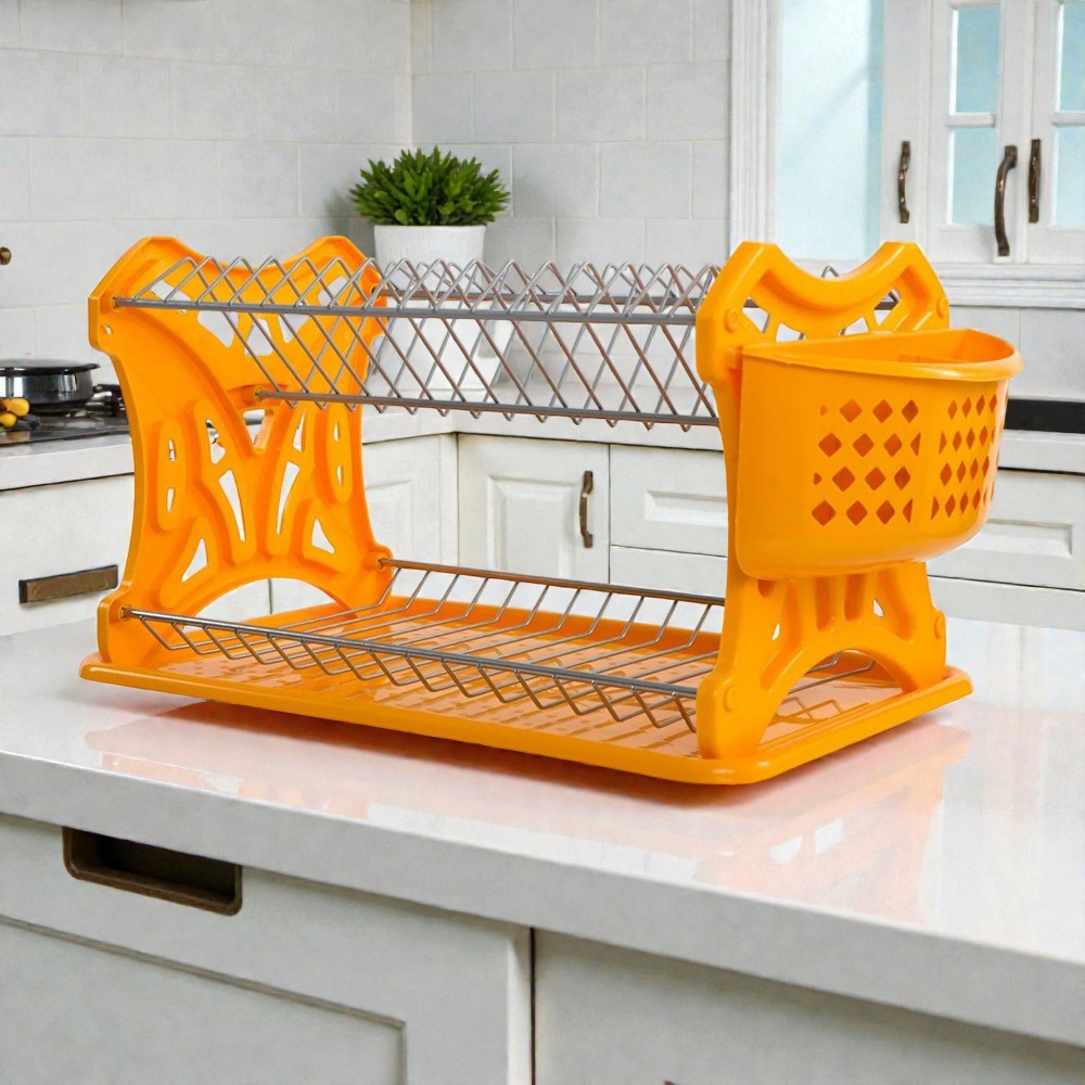 Сушилник за чинии на 2 нива  с пластмасови страници - Оранжев Сушилници за чинии