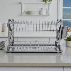 Сушилник за чинии на 2 нива  с пластмасови страници - Сив Сушилници за чинии