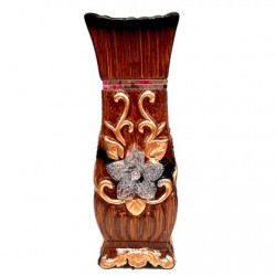 КЕРАМИЧНА ВАЗА 12" КАФЯВА СЪС СТЪКЛЕНИ КАМЪНИ