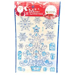 Комплект стикери с елха, снежинки и подаръци  37/23см. Коледна украса 