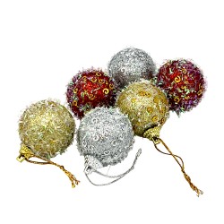 Коледни  топки за елха 6бр. 4см. с брокат и пайети Коледна украса 
