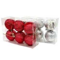 Коледни  топки за елха 6бр. 6см.  в кутия златни,сребърни и червени Коледна украса 