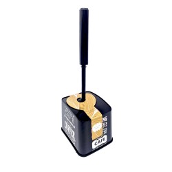 Комплект четка за тоалетна с поставка - черна  с бял надпис