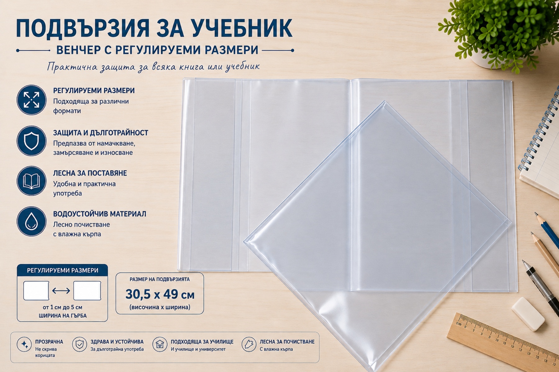 Комплект прозрачни подвързии за тетрадки и книги