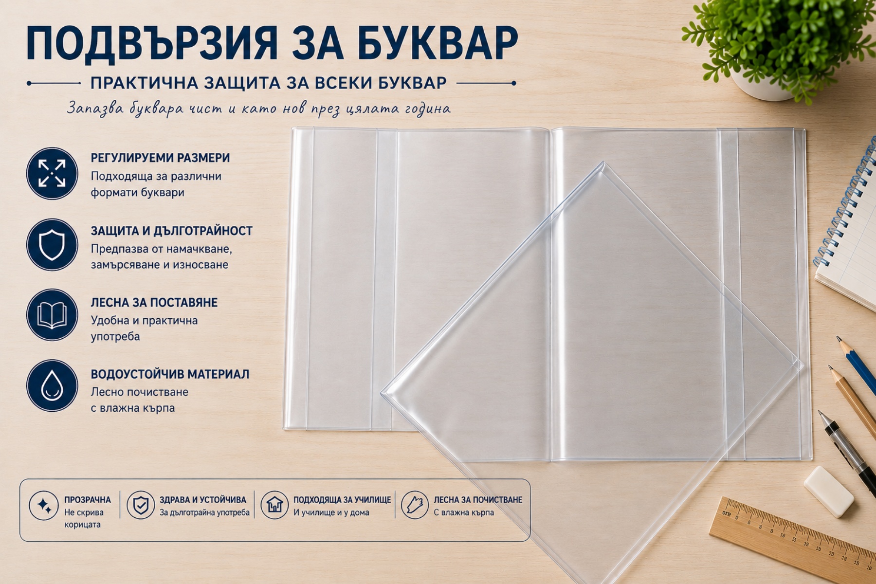 Комплект прозрачни подвързии за буквар