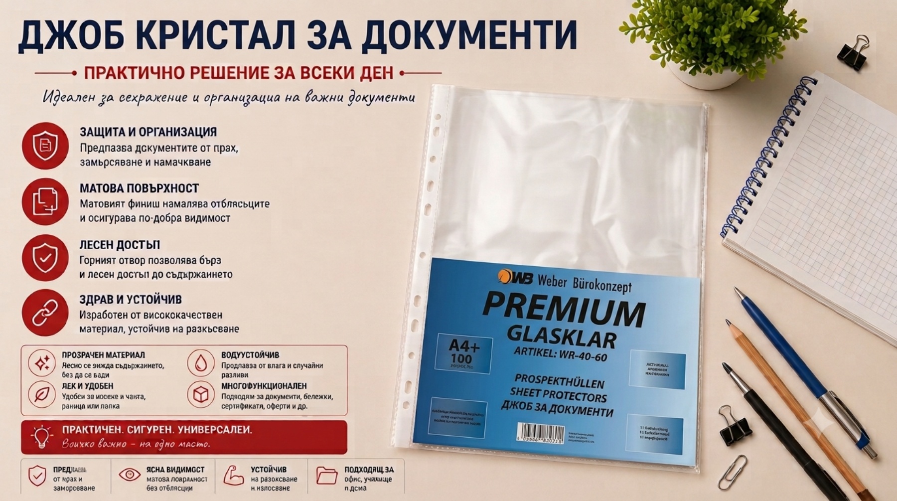 Прозрачни джобове за документи A4+